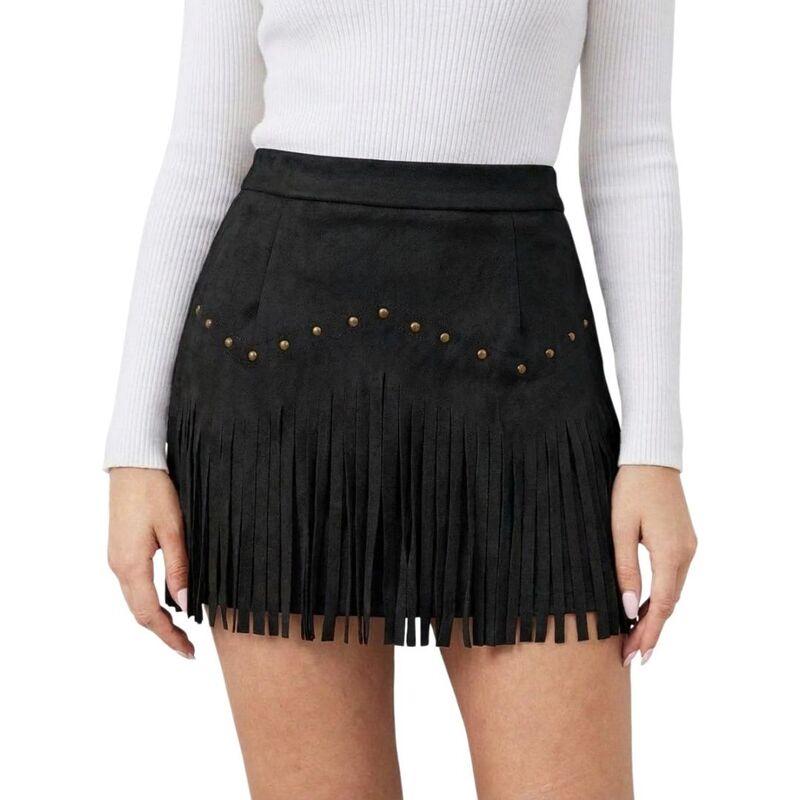 エリートチョイス レディース 下つ方スコート ミニ スエードクロス フリンジ Elitechoice Women Fringe Cowgirl Skirt Chic Faux Suede Minin Western Style Black 黒いこと