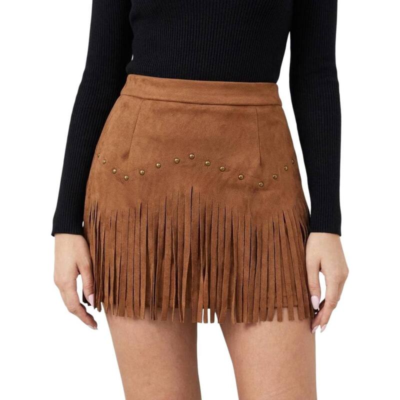 エリートチョイス レディース 下つ方スコート ミニ スエードクロス フリンジ Elitechoice Women Fringe Cowgirl Skirt Chic Faux Suede Minin Western Style Light Brown 赤銅色
