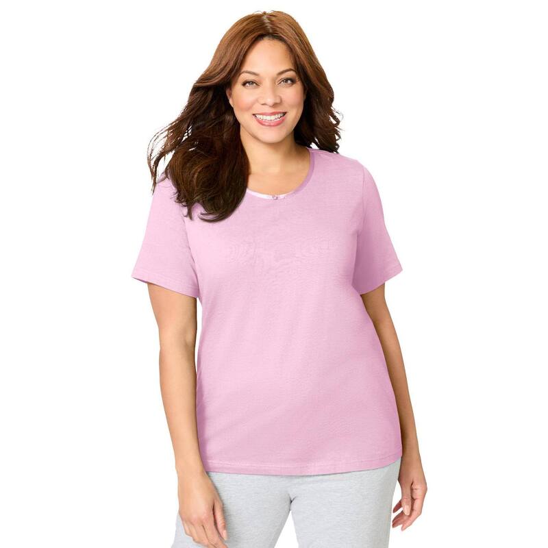 ドリームスアンドコー レディース アンダーウェア ナイトウェア プラスサイズ Tシャツ Dreams & Co. Plusize Sleep Tee Pink ピンク｜ReVida 店