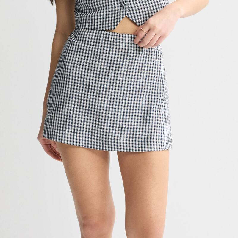 エスオー レディース 下つ方スコート ミニ リネン Juniors\u0027 SO Linen High-Rise Mini Skort Navy Gingham 米国海軍