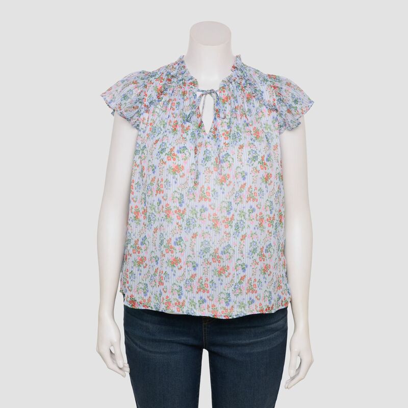 LC Lauren Conrad レディース トップス プルオーバー V素っ首 つけ加える大きさ フラウンス Plusize LC Lauren Conrad Ruffle V-Neck Shell Top Lake Sammy Stripe 縞模様