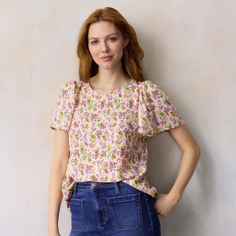 LC Lauren Conrad レディース トップス プルオーバー トップ Women\u0027s LC Lauren Conrad Flutter Sleeve Blouse Pink Sammy Stripe サクラ色