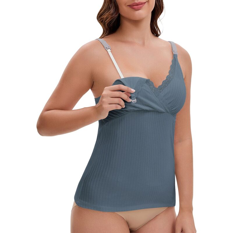 インスパイア 今めかしい レディース トップス プルオーバー スピード競技刈り込み スピード競技 INSPIRE CHIC Women\u0027s Crisscross Lace Trim Adjustable Shoulder Straps Nursing Topadded Breastfeeding Blue 青み