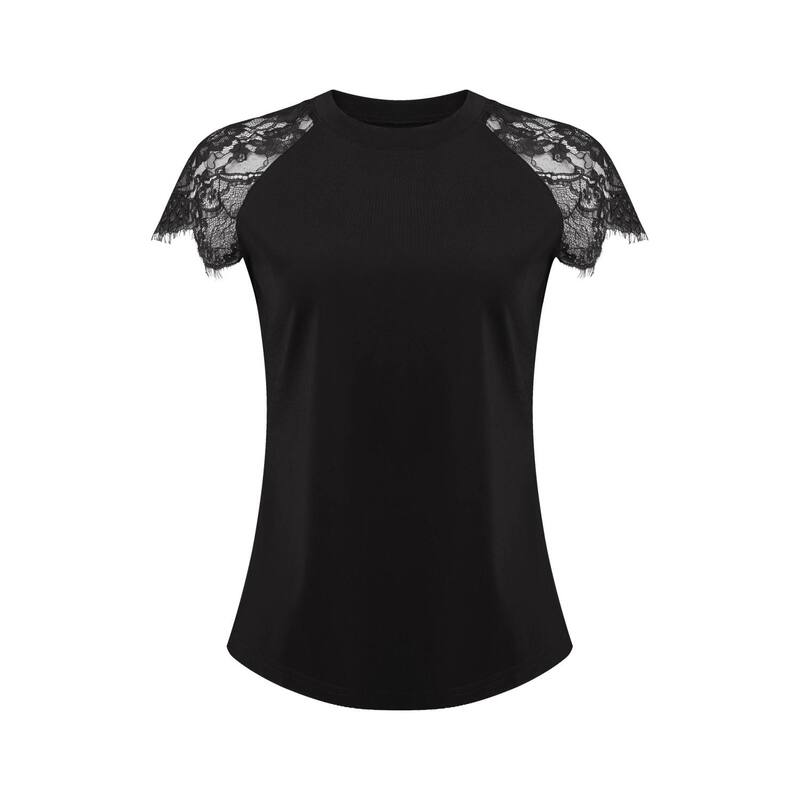 インスパイア 今めかしい レディース トップス プルオーバー トップ スピード競技 INSPIRE CHIC Women\u0027s Lace Short Sleeve Tops Casual Summer Blouse Tee Shirt Black 黒いこと