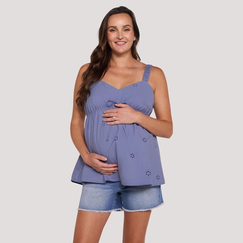 マザーフッド レディース トップス プルオーバー マタニティ Maternity Motherhood Scrunch Strap Woven Cami Navy Flower 米国海軍