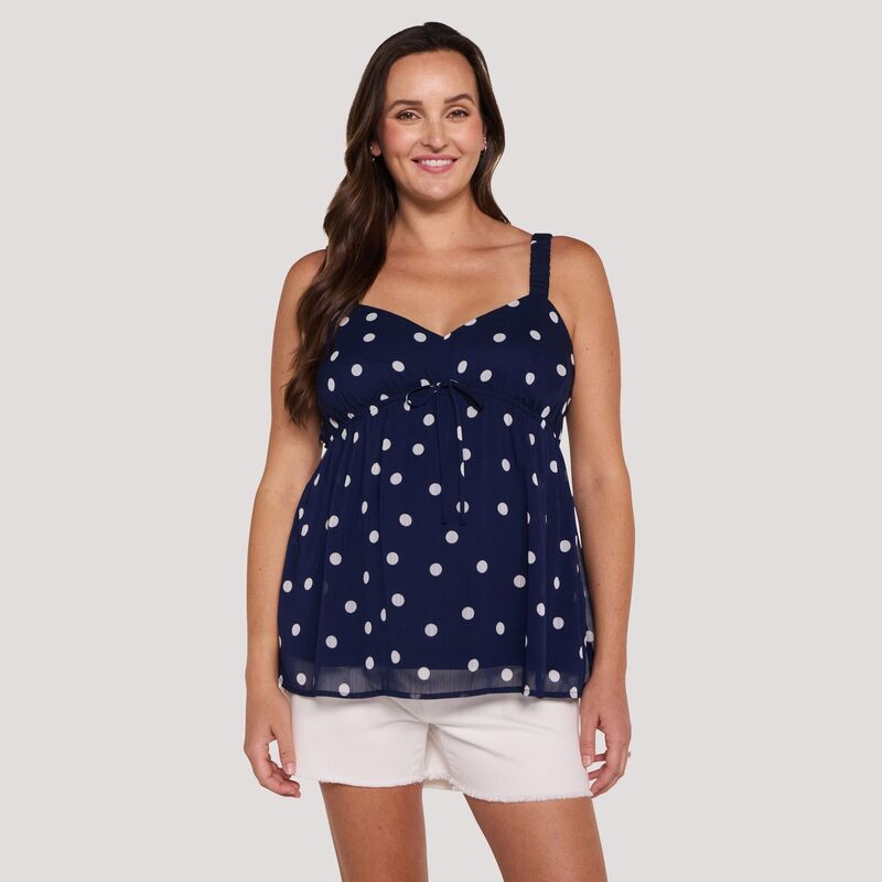 マザーフッド レディース トップス プルオーバー マタニティ Maternity Motherhood Scrunch Strap Woven Cami Peacoat Polka Dot 点点