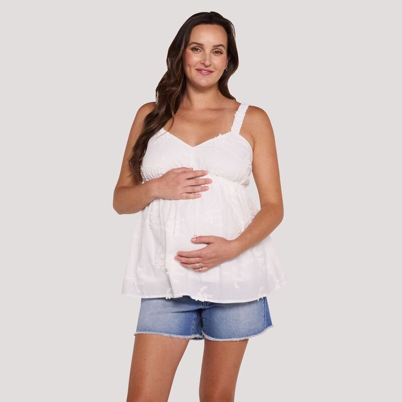 マザーフッド レディース トップス プルオーバー マタニティ Maternity Motherhood Scrunch Strap Woven Cami Whiteyelet 白いこと