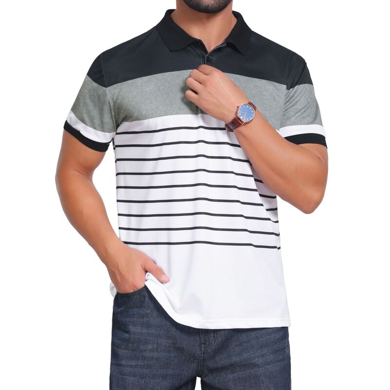 インスパイア シック レディース トップス Tシャツ ポロシャツ カラーブロック INSPIRE CHIC Men's Colorblock Striped Polo Shirt Short Sleeve Three Button Work Golf Shirts Black White ホワイト｜ReVida 店 8,865円