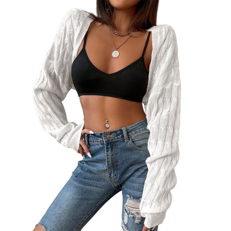 イエスファッション レディース アウター ニット・セーター ドロップショルダー カーディガン Yesfashion Womens Long Sleeve Open Front Crop Drop Shoulder Shrugs Knit Bolero Sweater Cardigan White ホワイト｜ReVida 店 10,485円