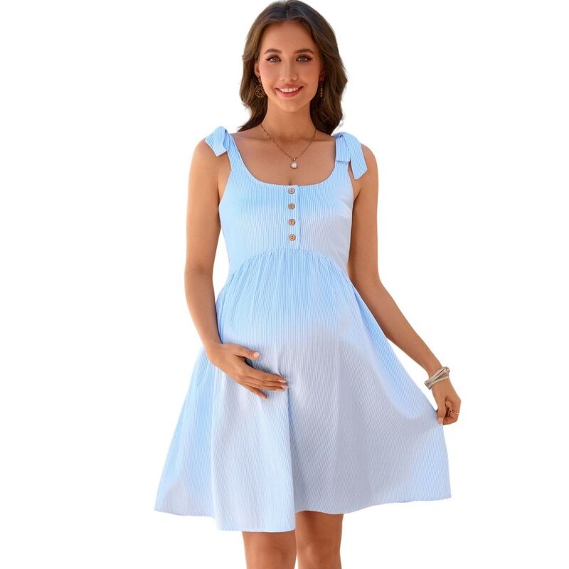 イエスファッション レディース トップス ワンピース フラワー柄 マタニティ マキシ フラワー Yesfashion Women's Maternity Short Sleeve Summer Dress Casual Floral Maxi Perfect for Photoshoots Baby Showers Blue Stripe ブルー｜ReVida 店