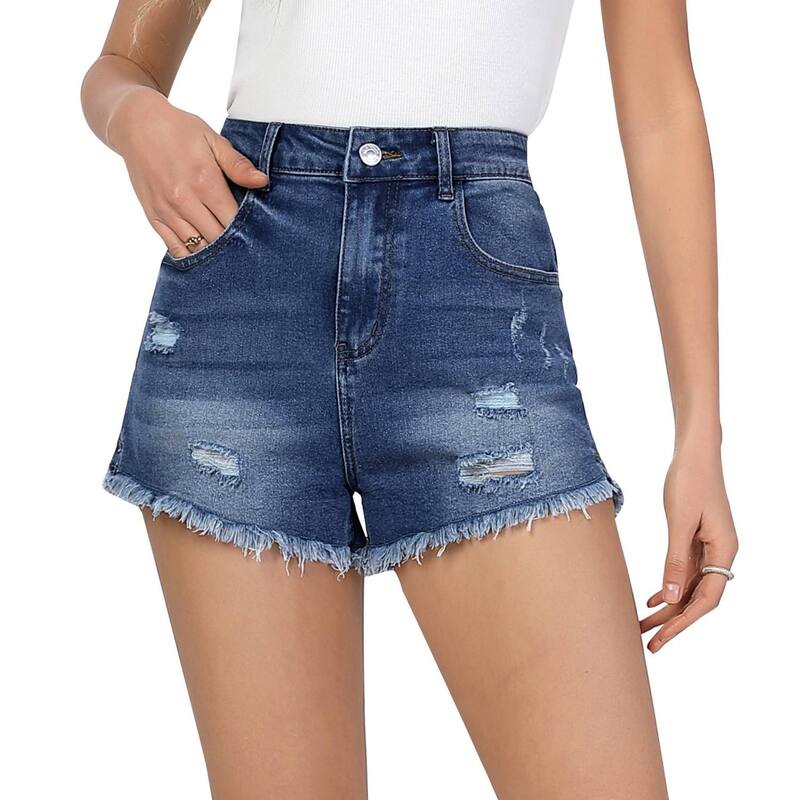 セオリア レディース ボトムス デニムパンツ ショートパンツ Seoria Women's Mid Rise Rippedenim Shorts Frayed Raw Hem Distressed Jean Shorts Blue ブルー｜ReVida 店