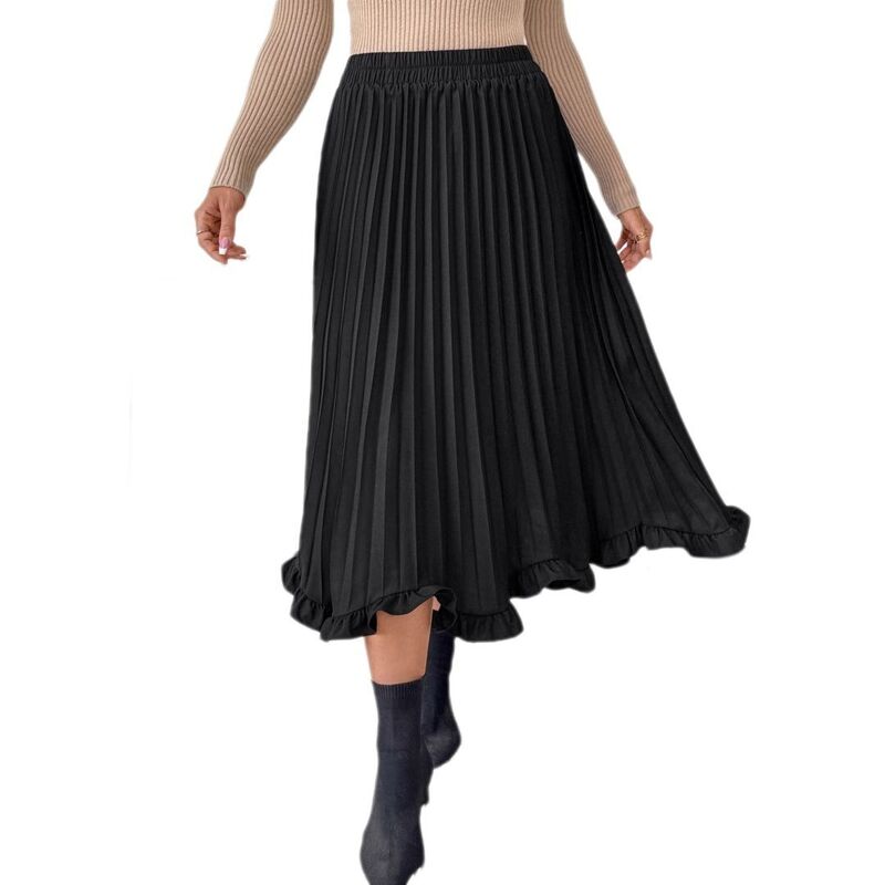 救い主流行り物 レディース 下つ方スコート A 生産ライン 筋目 MIDI Yesfashion Women\u0027s Midi Shirring Pleated Skirts Elastic High Waisted A Line Solid Color Casual Elegant Skirt Black 黒いこと