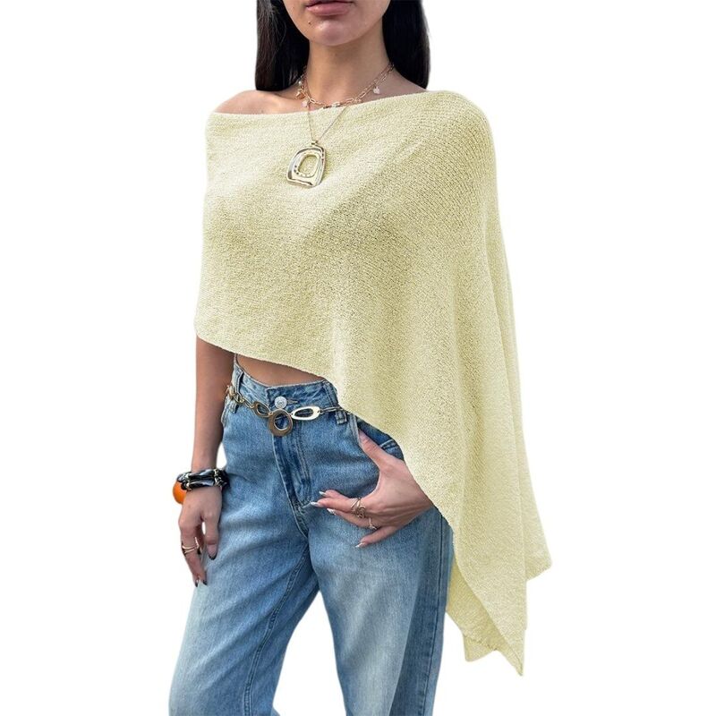 救い主流行り物 レディース アウター 編み物・スウェーター メッシュ シアー Yesfashion Women Sheer Poncho Lightweight Knit Crochet Shrug Bolero Mesh Sweater Cover Up Outfit Yellow 黄色