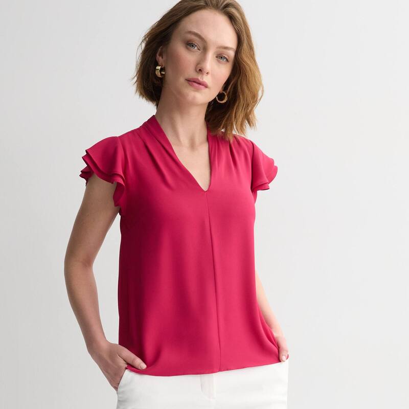 ナインウェスト レディース トップス プルオーバー トップ Women\u0027s Nine West Flutter Sleeve Blouse Rose Retreat