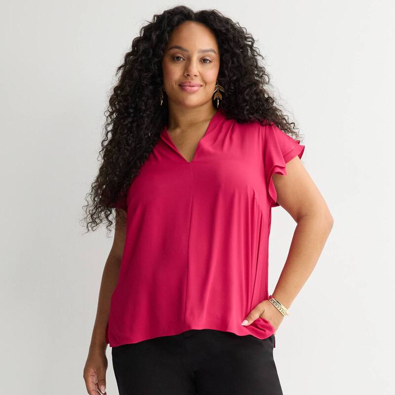 ナインウェスト レディース トップス プルオーバー つけ加える大きさ トップ Plusize Nine West Flutter Sleeve Blouse Rose Retreat