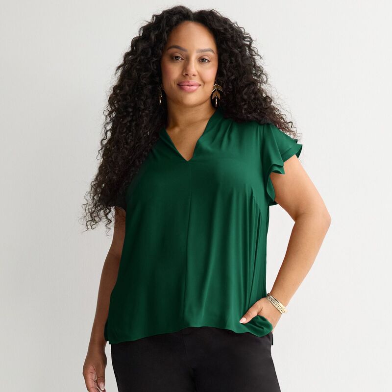 ナインウェスト レディース トップス プルオーバー つけ加える大きさ トップ Plusize Nine West Flutter Sleeve Blouse Shady Moss