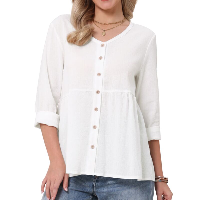 インスパイア 今めかしい レディース トップス プルオーバー V素っ首 名取り草落ち込む トップ INSPIRE CHIC Boho Button Down Blouse for Women Long Sleeve V Neck Lightweight Dressy Casual Top White 白いこと