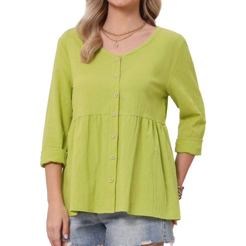 インスパイア 今めかしい レディース トップス プルオーバー V素っ首 名取り草落ち込む トップ INSPIRE CHIC Boho Button Down Blouse for Women Long Sleeve V Neck Lightweight Dressy Casual Top Yellow 黄色