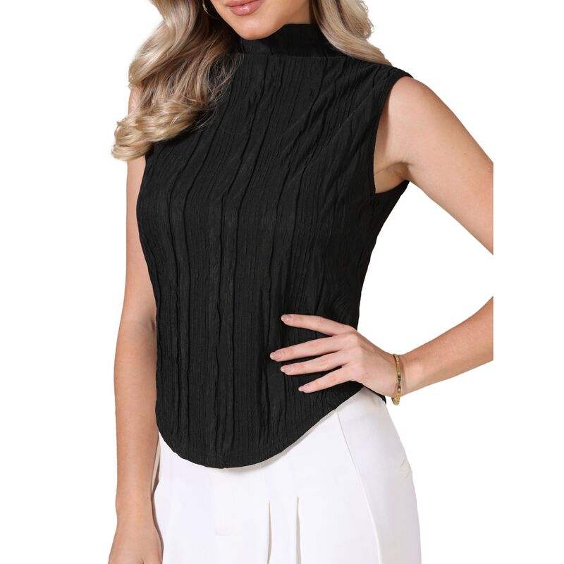 インスパイア 今めかしい レディース トップス プルオーバー モックネック ノースリーブ INSPIRE CHIC Sleeveless Mock Neck Tank Top for Women Textured Summer Business Casual Outfits Trendy Shirts Black 黒いこと