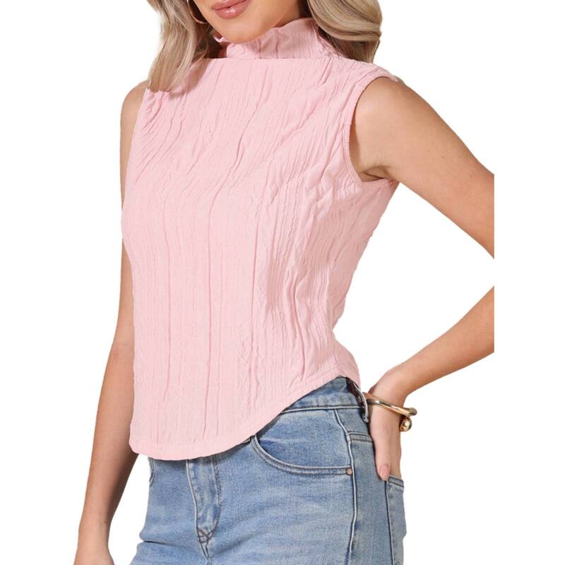 インスパイア 今めかしい レディース トップス プルオーバー モックネック ノースリーブ INSPIRE CHIC Sleeveless Mock Neck Tank Top for Women Textured Summer Business Casual Outfits Trendy Shirts Pink サクラ色