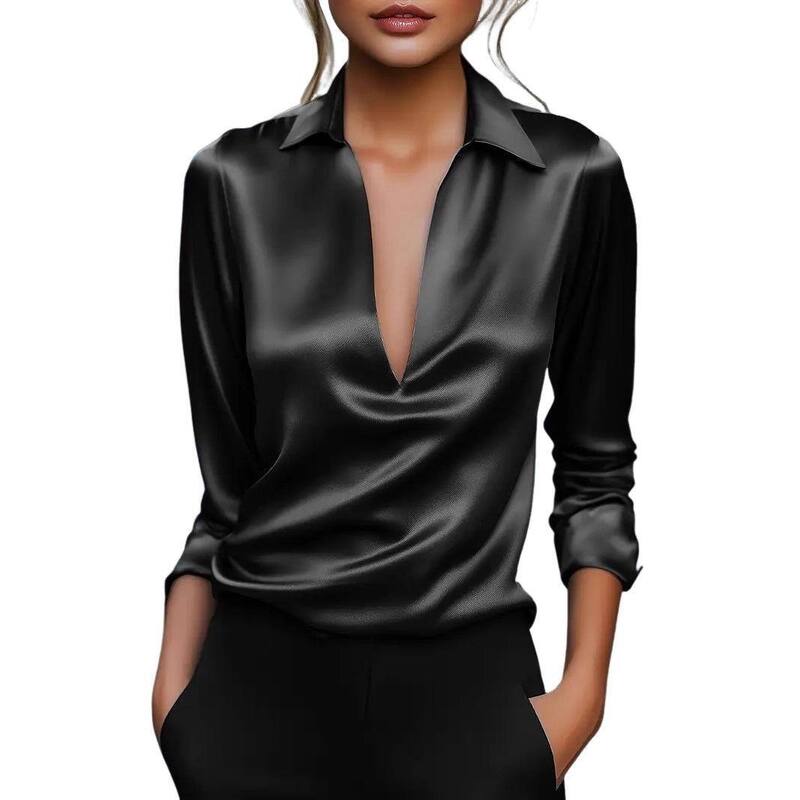 エリートチョイス レディース トップス プルオーバー V素っ首 トップ Elitechoice Women\u0027s Long Sleeve Casual V Neck Blouse Solid Work Shirtop Black 黒いこと