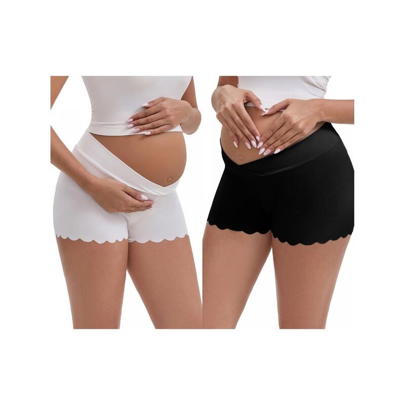 インスパイア 今めかしい レディース ボトムス 心地よいズボン下 絹地 マタニティ INSPIRE CHIC 2 Packs Women\u0027s Ice Silk Anti-Chafing Maternity Knickers High Rise Tummy Support Lightweight Panties Black White 白いこと