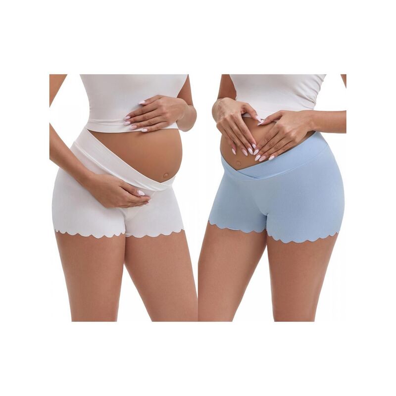 インスパイア 今めかしい レディース ボトムス 心地よいズボン下 絹地 マタニティ INSPIRE CHIC 2 Packs Women\u0027s Ice Silk Anti-Chafing Maternity Knickers High Rise Tummy Support Lightweight Panties White Blue 白いこと