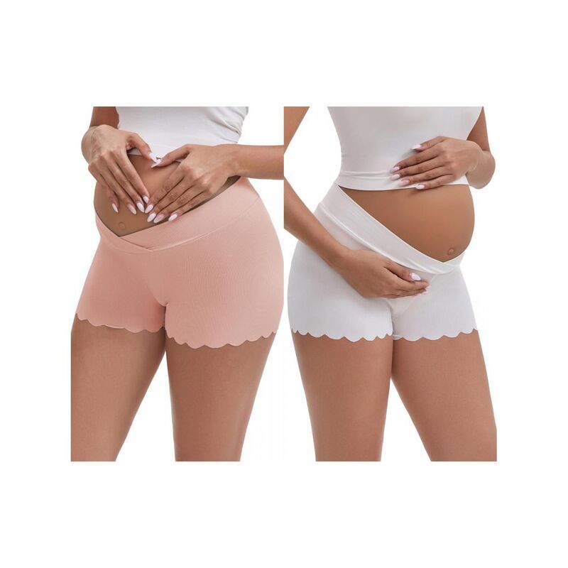 インスパイア 今めかしい レディース ボトムス 心地よいズボン下 絹地 マタニティ INSPIRE CHIC 2 Packs Women\u0027s Ice Silk Anti-Chafing Maternity Knickers High Rise Tummy Support Lightweight Panties White Pink 白いこと