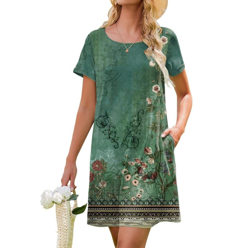 エコアー レディース アンダーウェア ナイトウェア シャツ Ekouaer Women'soft Short Sleeve Nightgown Sleep Shirt Green Print グリーン|ReVida 店
