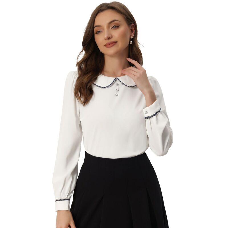 アレグラ ケー レディース トップス プルオーバー トップ ALLEGRA K Work Blouse For Women\u0027s Long Sleeve Peter Pan Tops White 白いこと