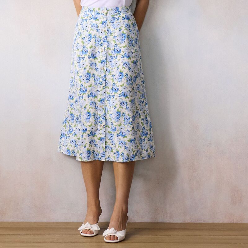 LC Lauren Conrad レディース 下つ方スコート MIDI Women\u0027s LC Lauren Conrad Button Front Midi Skirt Blue Bonnie Blooms 青色