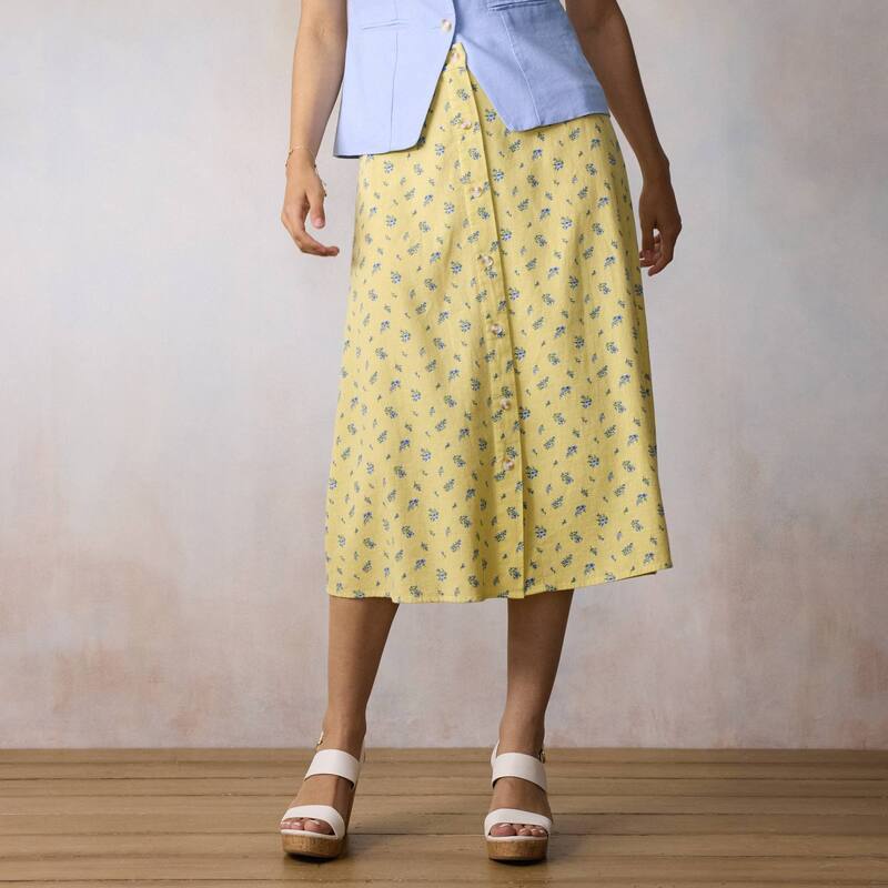 LC Lauren Conrad レディース 下つ方スコート MIDI Women\u0027s LC Lauren Conrad Button Front Midi Skirt Yellow Elina Ditzy 黄色
