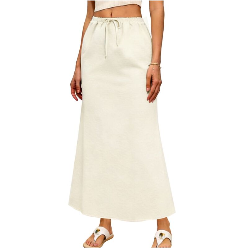 インスパイア 今めかしい レディース 下つ方スコート マキシ INSPIRE CHIC Maxi Skirt for Women Casual Fishtail Elastic Waist Drawstring Back Slit Long Flared Skirts Beige ベージュ