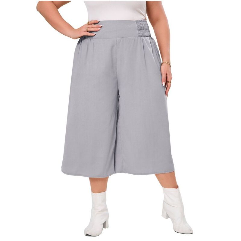 イエスファッション レディース ボトムス カジュアルパンツ ストレート プラスサイズ Yesfashion Women's Plusize Straight Leg and Flowy Gaucho Pants with Pockets Gray グレー|ReVida 店