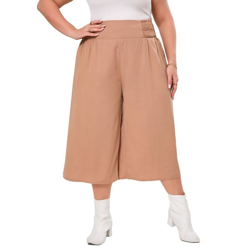 イエスファッション レディース ボトムス カジュアルパンツ ストレート プラスサイズ Yesfashion Women's Plusize Straight Leg and Flowy Gaucho Pants with Pockets Khaki カーキ|ReVida 店