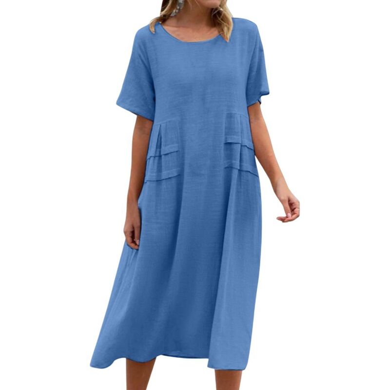 イエスファッション レディース トップス ワンピース A ライン フラワー柄 Tシャツ コットン フラワー Yesfashion Women Casual Dress Loose A-Line Floral T-Shirt Soft Cotton Long Dresshort Sleeve Beach Sundress Blue ブルー|ReVida 店