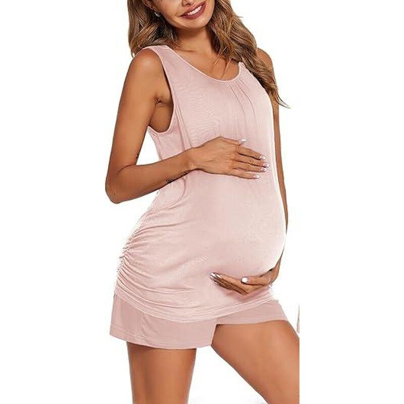 エコアー レディース アンダーウェア ナイトウェア ノースリーブ マタニティ Ekouaer Women Maternity Nursing Pajama Set Breastfeeding Double Layer Pregnancy Pjset Sleeveless Pink ピンク｜ReVida 店 9,105円