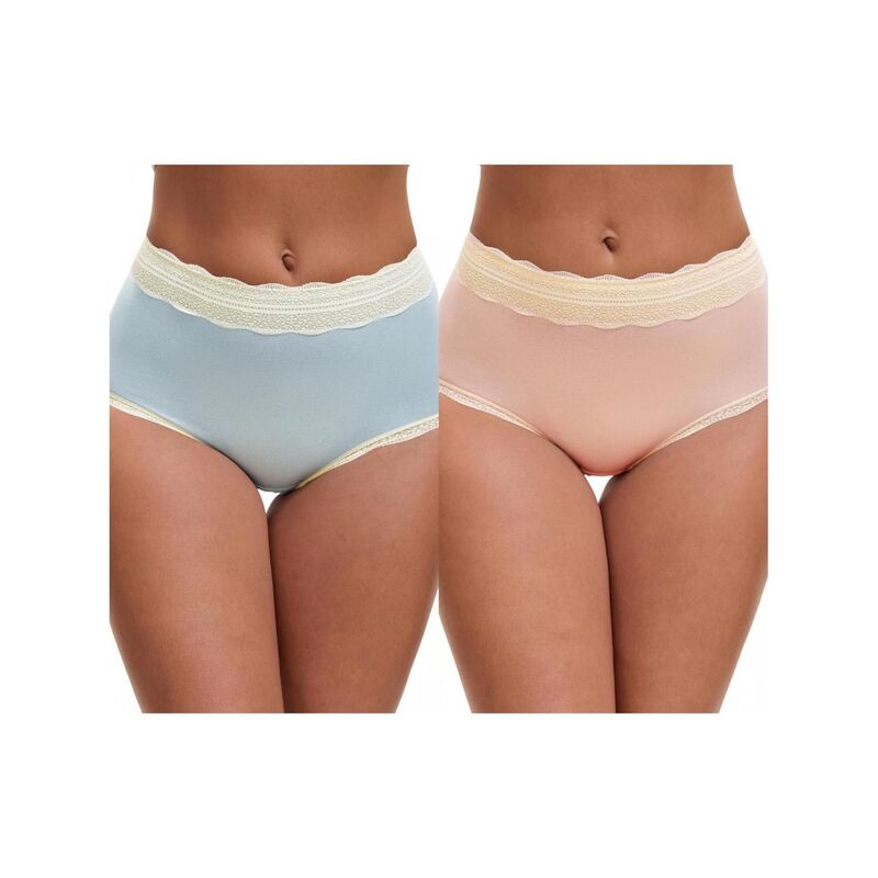 インスパイア シック レディース アンダーウェア パンツ レーストリム コットン レース INSPIRE CHIC 2 Packs Women's High Waisted Lace Trim Briefs Cotton Full Coverage Underwear Panties Pink Blue ブルー｜ReVida 店