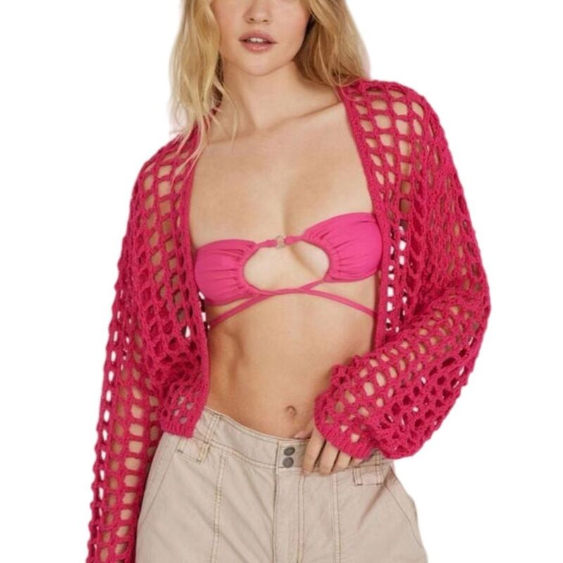 救い主流行り物 レディース アウター 編み物・スウェーター ジレー Yesfashion Womens Beach Cover Up Crochet Swimsuit Coverups Loose Knit Cardigans Pink サクラ色