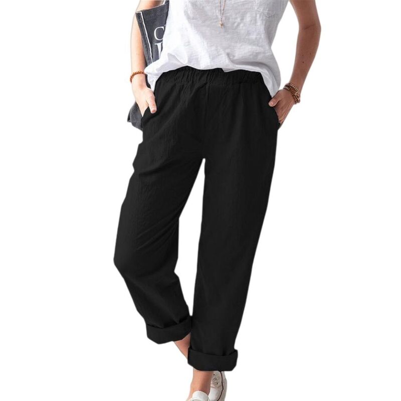 エリートチョイス レディース ボトムス 心地よいズボン下 Elitechoice Women\u0027straight-Leg Casual Pants with Elastic Waist \u0026 Pockets Black 黒いこと