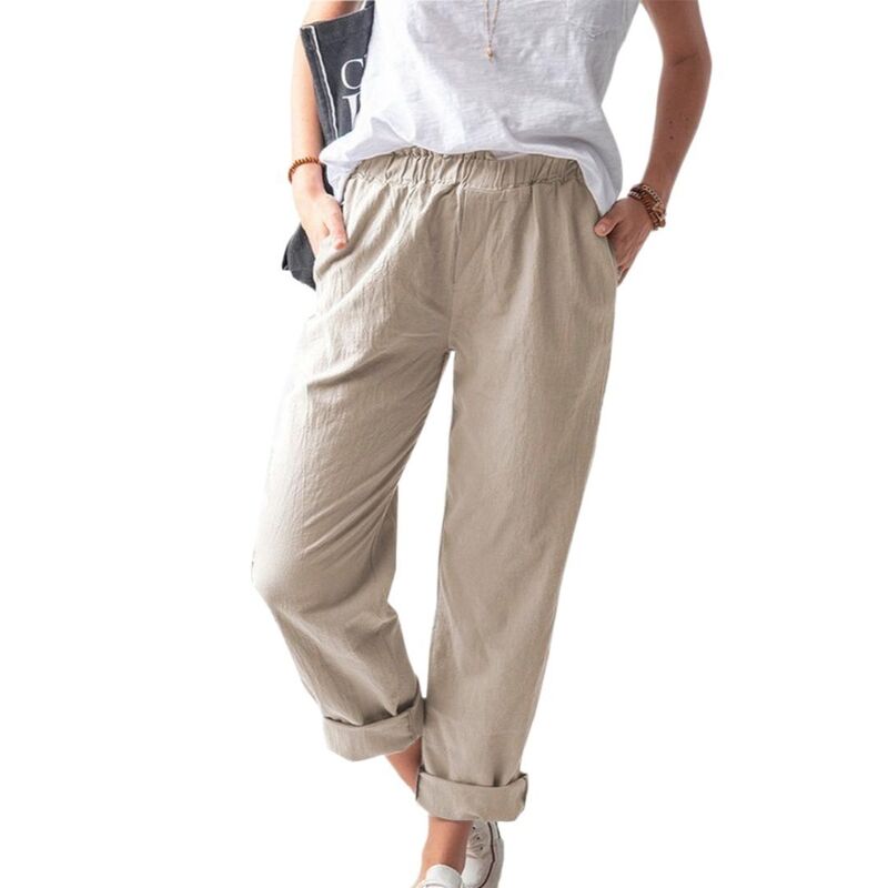 エリートチョイス レディース ボトムス 心地よいズボン下 Elitechoice Women\u0027straight-Leg Casual Pants with Elastic Waist \u0026 Pockets Khaki カーキ