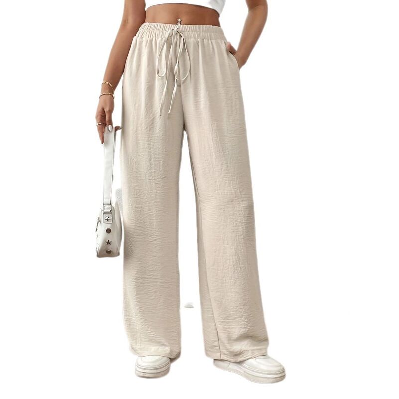 エリートチョイス レディース ボトムス 心地よいズボン下 Elitechoice Women\u0027summer Palazzo Pants with Elastic Tie Waist Flowy Wide-Leg Beach Trousers Apricot 杏
