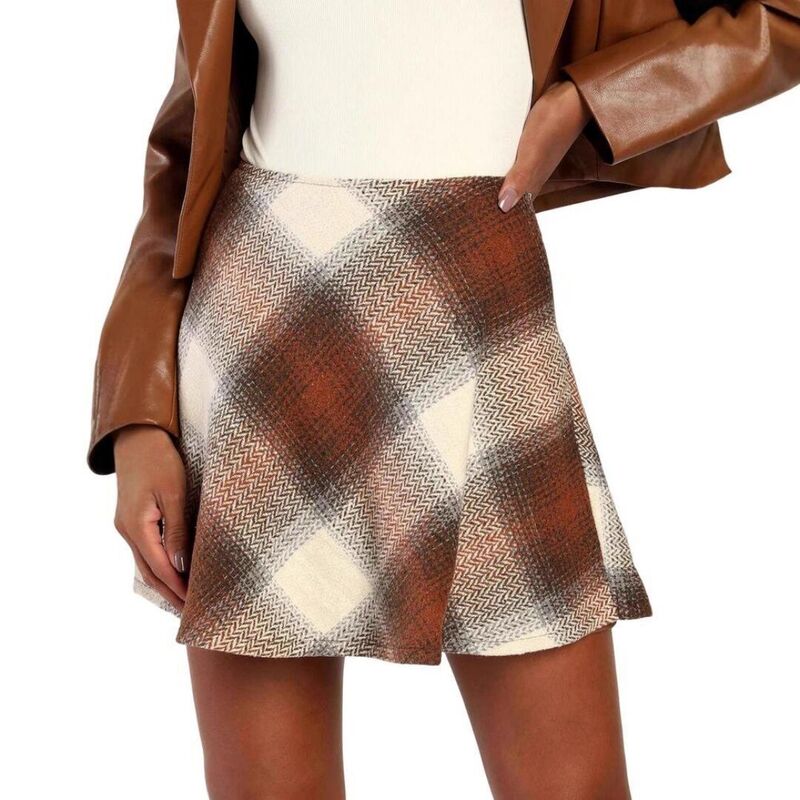 エリートチョイス レディース 下つ方スコート A 生産ライン ミニ 御機嫌酉の方角 Elitechoice Women\u0027s Plaid Mini Skirt High-Waist Bodycon A-Line Style Orange オレンジ色