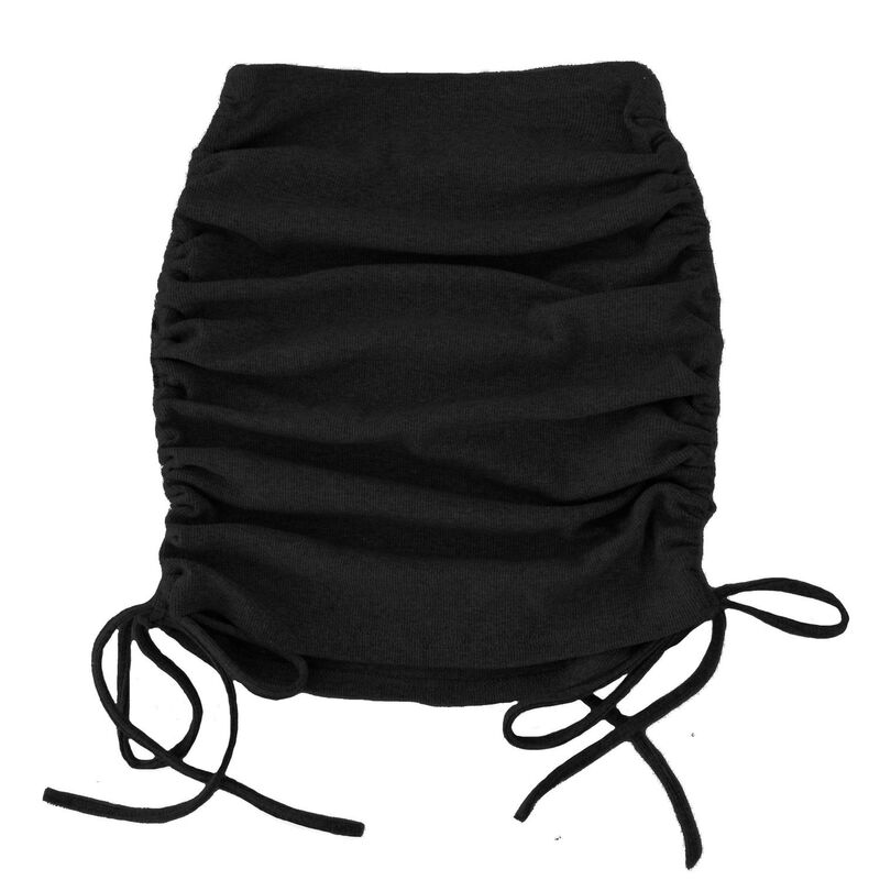 救い主流行り物 レディース 下つ方スコート 筋目 ミ編み物 Yesfashion Women\u0027s Pleated Knit Skirtside Drawstring Solid Color Mini Bodycon Wrap Skirt Black 黒いこと