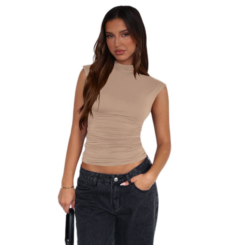 コジョイン レディース トップス プルオーバー タートルネック Kojooin Women Turtleneck Casual Slim Fitted Tank Top Khaki カーキ