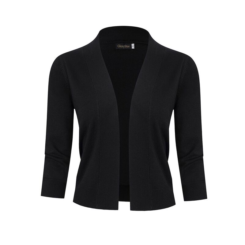 コジョイン レディース アウター ニット・セーター カーディガン クロップド Kojooin Women ’ s 3/4 Sleeve Cropped Cardigan Sweaters Open Front Knit Short Bolero Shrugs Black ブラック|ReVida 店