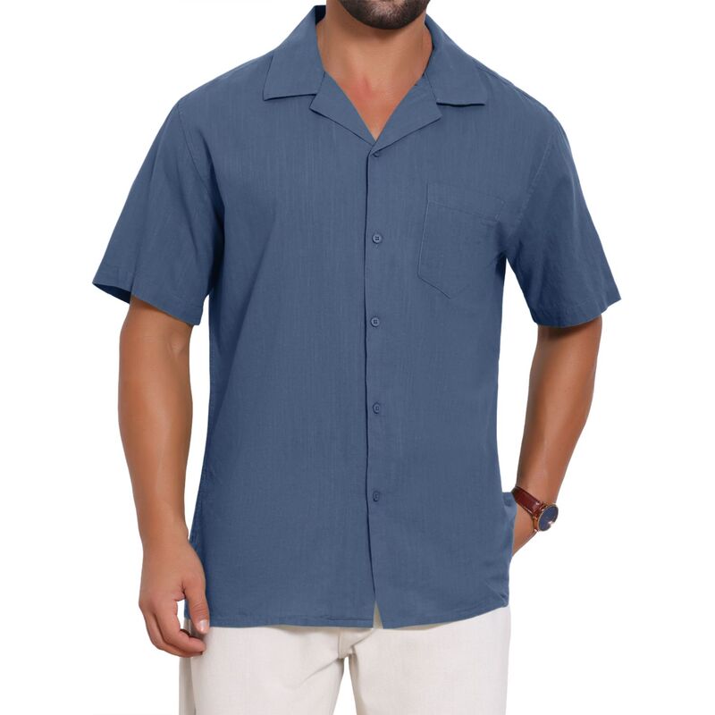 インスパイア シック レディース トップス Tシャツ ボタンダウン コットン ダウン INSPIRE CHIC Men's Camp Collar Shirt Chest Pocket Button Down Short Sleeve Cotton Shirts Dark Blue ブルー|ReVida 店