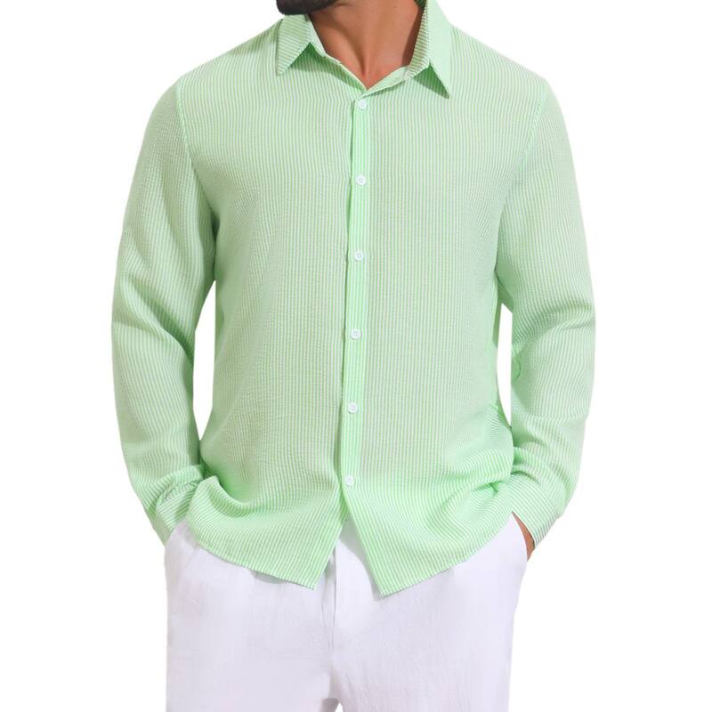 インスパイア シック レディース トップス Tシャツ ボタンダウン INSPIRE CHIC Men'seersucker Dresshirts Long Sleeve Button Down Textured Striped Shirts Green グリーン|ReVida 店