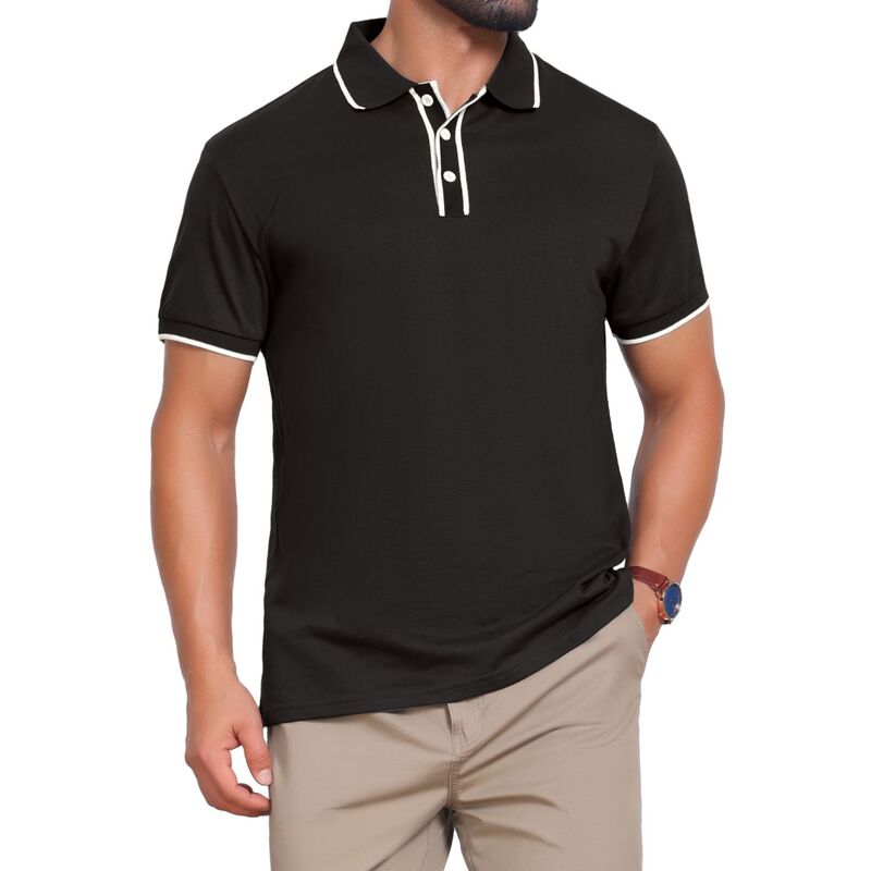 インスパイア シック レディース トップス Tシャツ ポロシャツ コントラスト ニット INSPIRE CHIC Men's Contrastrim Golf Shirt Short Sleeve Three-Button Closure Knitted Polo Shirts Black ブラック|ReVida 店
