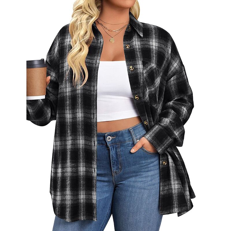 ジーグー レディース トップス プルオーバー 名取り草落ち込む トップ Zeagoo Women s Flannel Shirts Long Sleeve Casual Collared Button Down Loose Blouse Tops Black 黒いこと